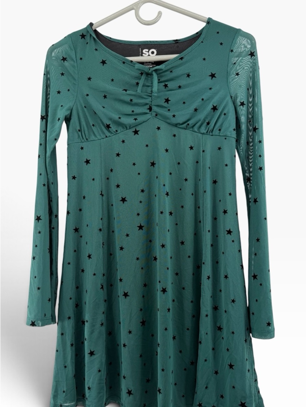 Women's Teal Long-Sleeve Star Print Dress
